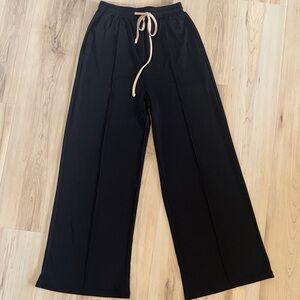 Black Wide-Leg Pants with Tan Drawstring